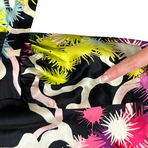 Trina Turk Y2K Abstract Black Pink Green Neon Silk Satin Halter Dress size 8 - Picture 12 of 13